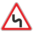 Дорожный знак 1.12.2 «Опасные повороты с первым поворотом налево» (металл 0,8 мм, I типоразмер: сторона 700 мм, С/О пленка: тип А инженерная)